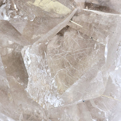 Rutilated Natural Smokey Citrine Crystal Cluster on Rotating Stand  closeup for detail