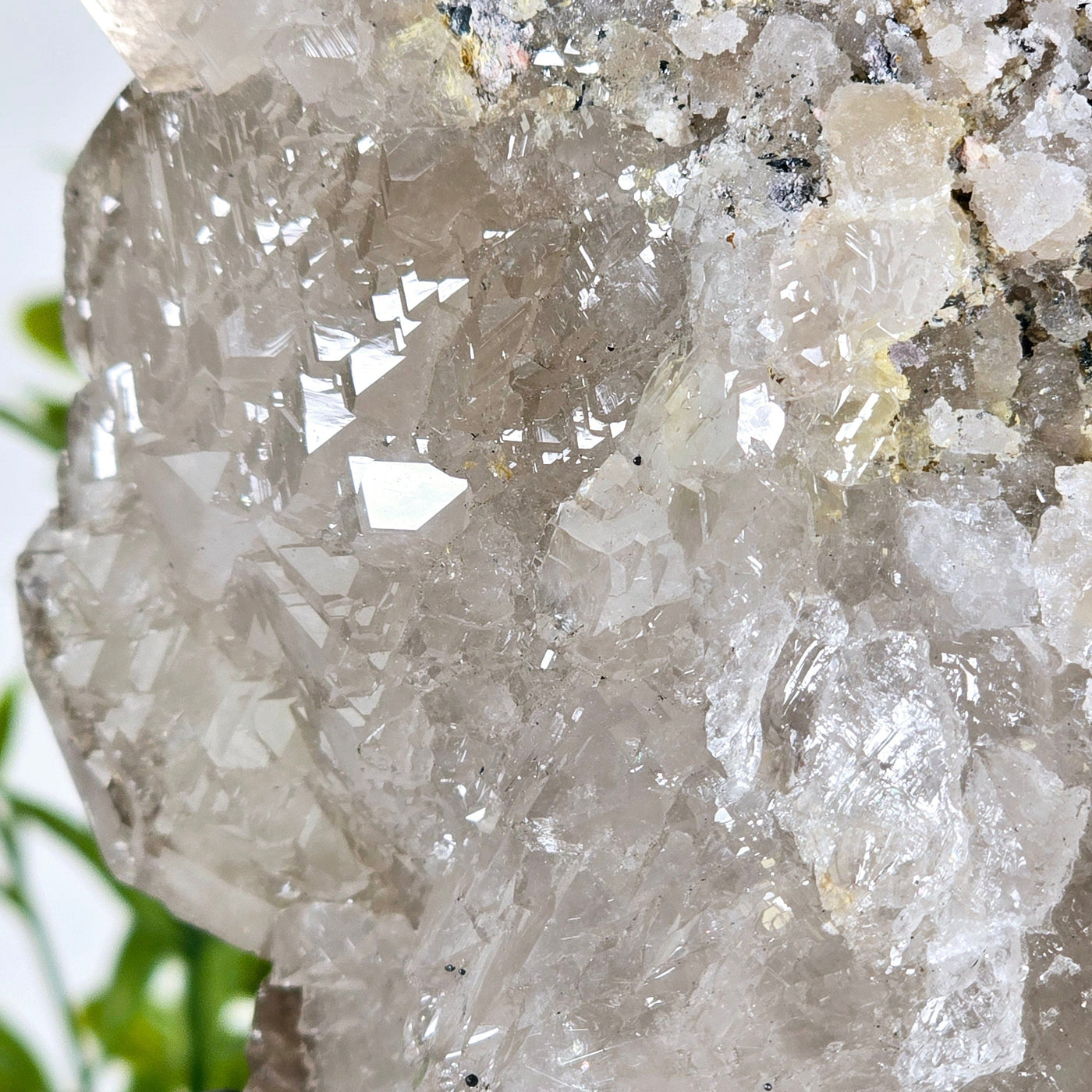 Rutilated Natural Smokey Citrine Crystal Cluster on Rotating Stand closeup for detail