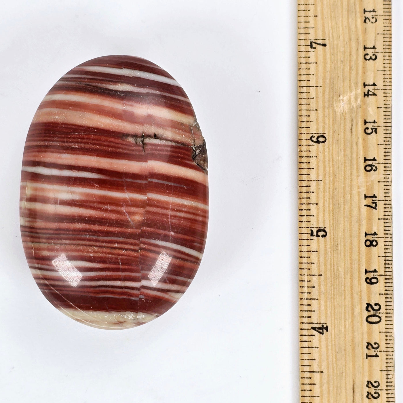 Banded Red Jasper Palm Stone - One-of-a-Kind with ruler for sizer reference