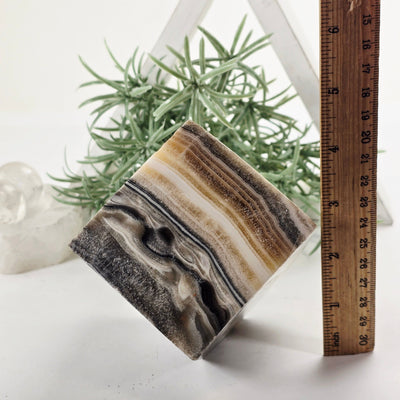 Mexican Onyx Crystal Cube - One-of-a-Kind - As Is with ruler for size reference