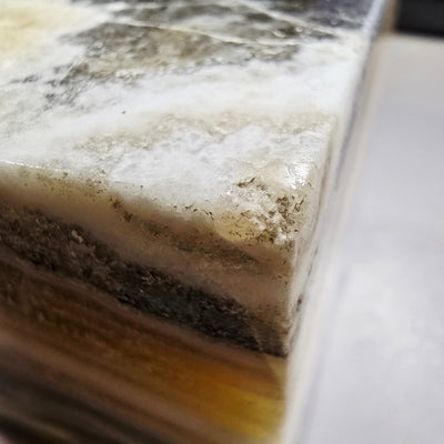 Mexican Onyx Crystal Cube - One-of-a-Kind - As Is closeup to show chip