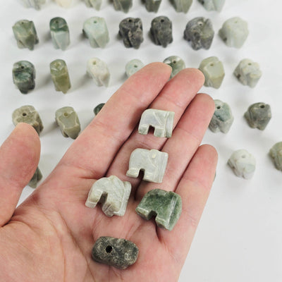 Jade Elephant Crystal Beads - You Choose Quantity 1, 5, 10 - five in hand for size reference with others in background
