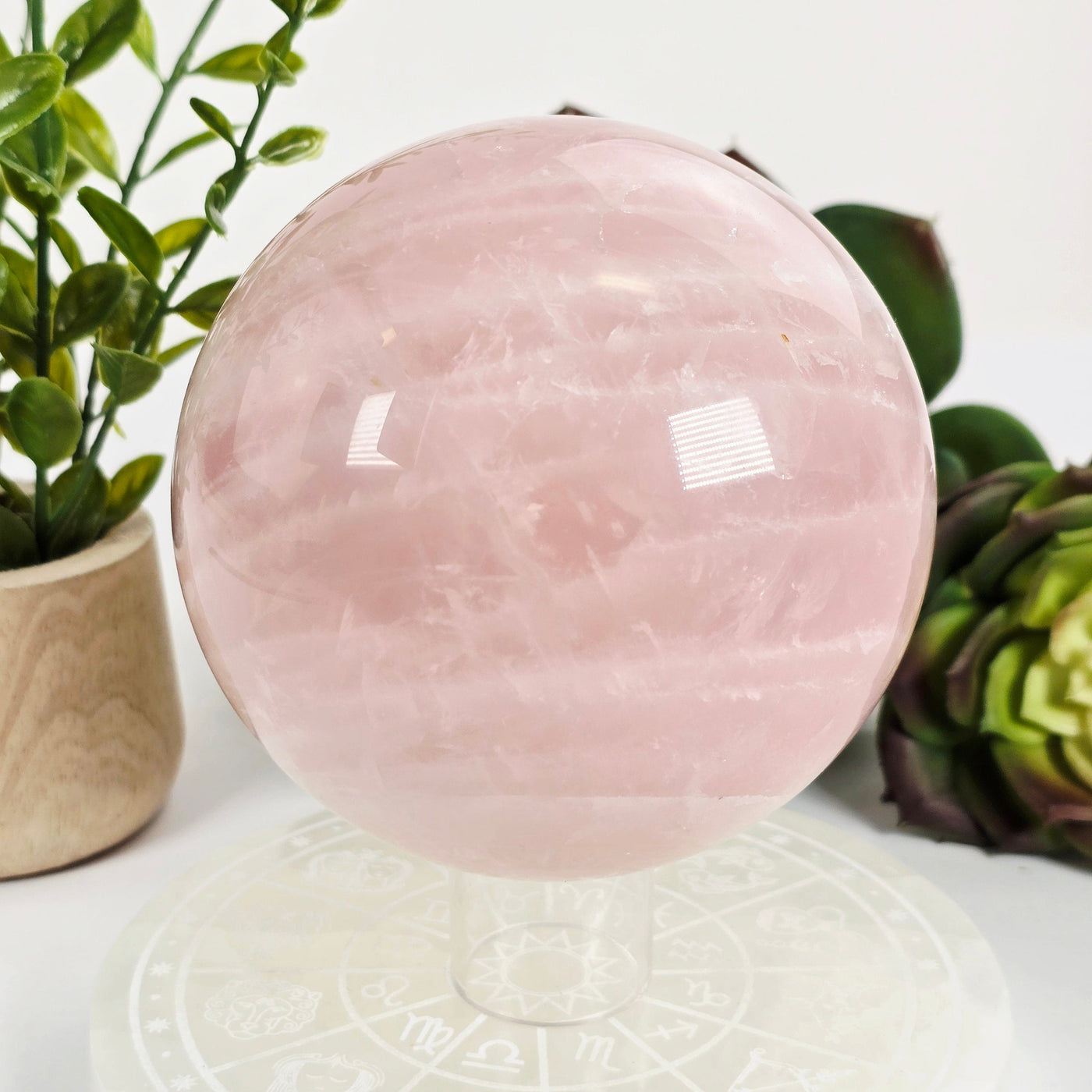 Rose Quartz Crystal Sphere - One-of-a-Kind front view