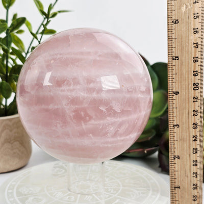 Rose Quartz Crystal Sphere - One-of-a-Kind with ruler for size reference 