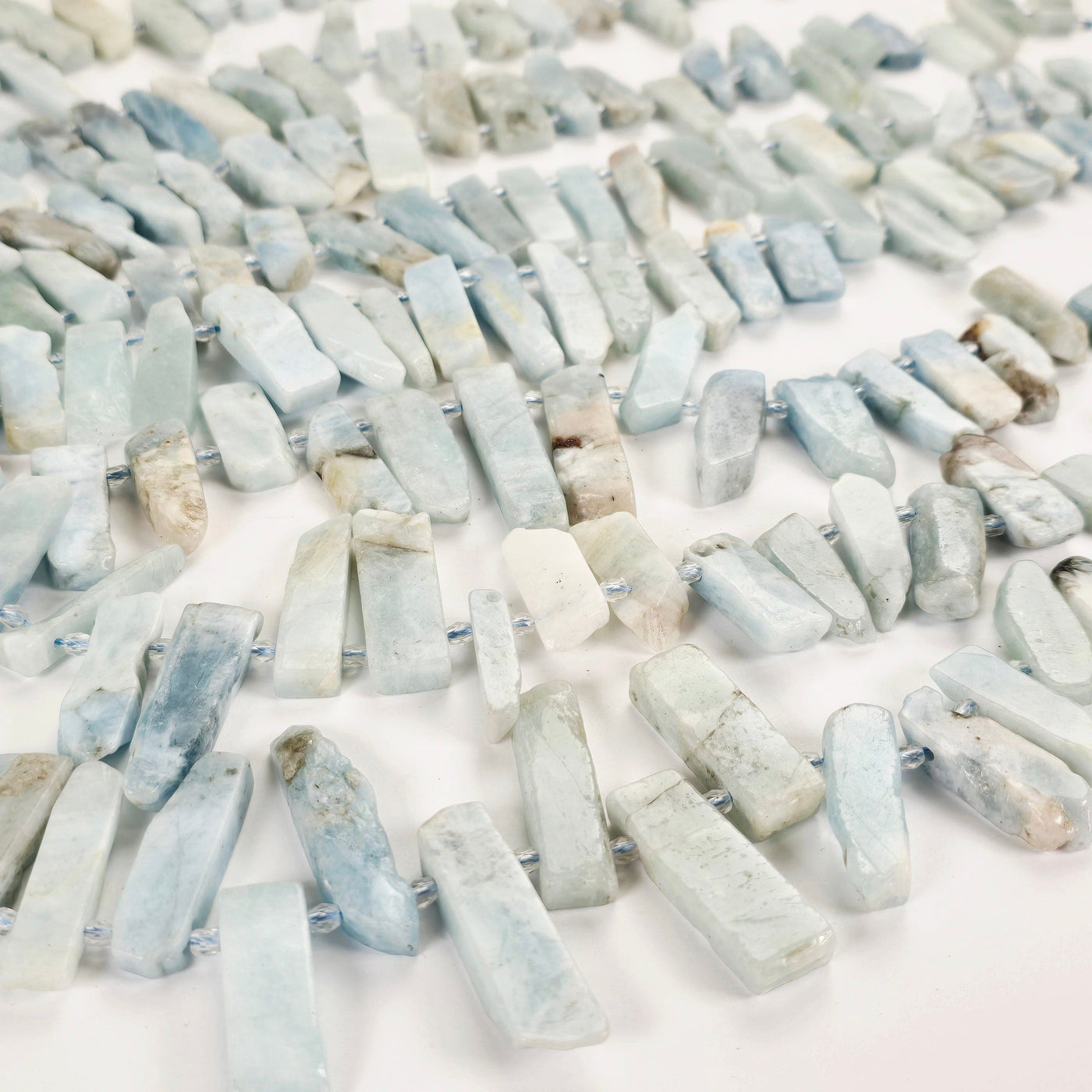 Aquamarine Polished Rectangular Crystal Shard Beads - Top Side Drilled - 1 Full Strand side view