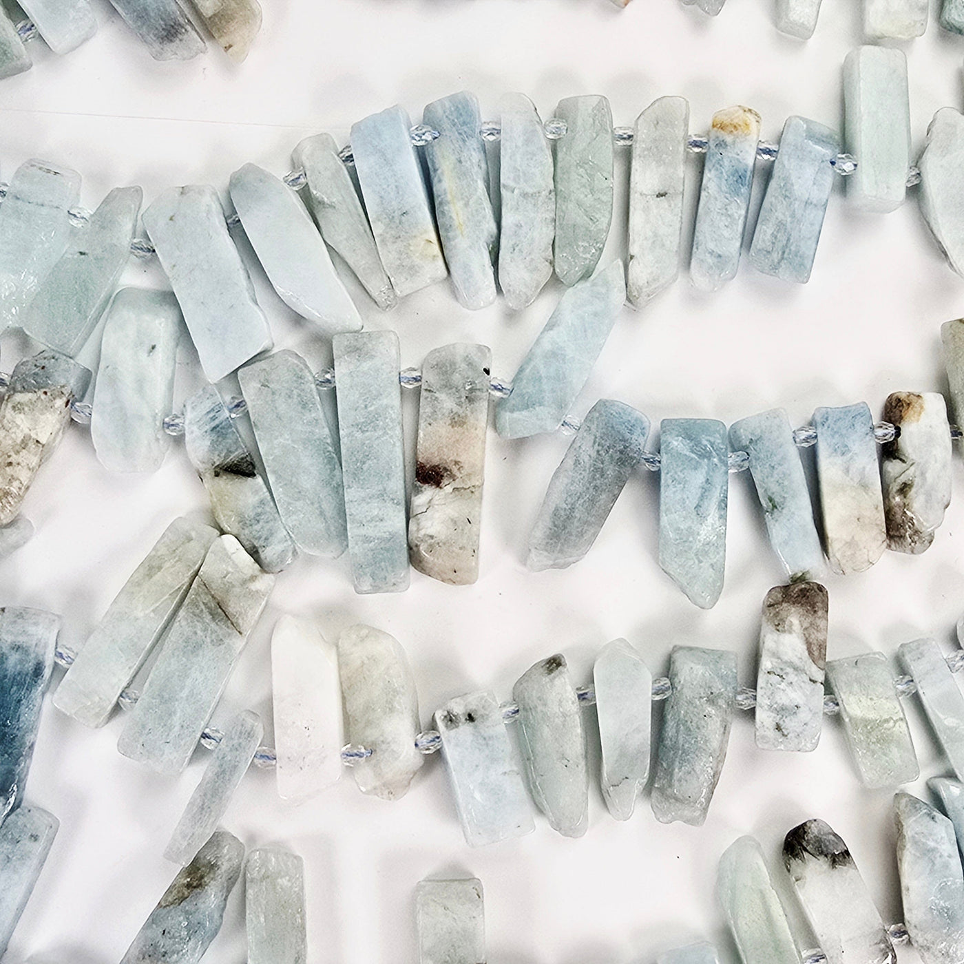 Aquamarine Polished Rectangular Crystal Shard Beads - Top Side Drilled - 1 Full Strand top view