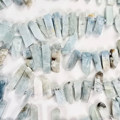 Aquamarine Polished Rectangular Crystal Shard Beads - Top Side Drilled - 1 Full Strand top view