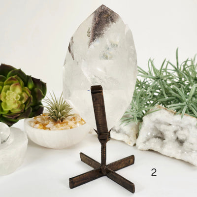 Polished Crystal Quartz with Inclusions on Metal Stand - You Choose variant 2 labeled