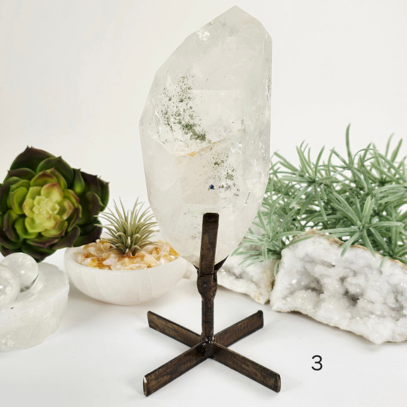Polished Crystal Quartz with Inclusions on Metal Stand - You Choose variant 3 labeled