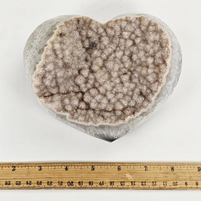 Light Amethyst Druzy Crystal Heart - One-of-a-Kind top view with ruler for size reference