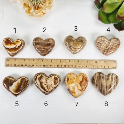 Aragonite Crystal Heart - You Choose all variants with ruler for size reference labeled