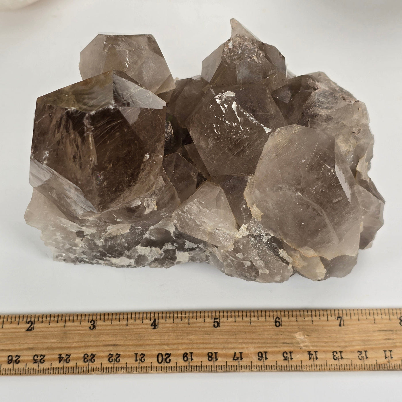 Rutilated Smokey Quartz - Large Crystal Cluster - One-of-a-Kind #2 top view with ruler for size reference