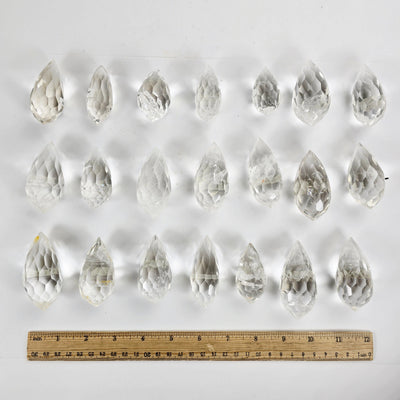 Crystal Quartz Faceted Double Terminated Points - Lot of 21 Crystals - As Is - You Get All with ruler for size reference