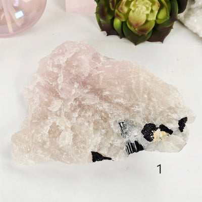 Black Tourmaline on Rose Quartz Crystal Matrix Rare Find - You Choose #2 variant 1 labeled