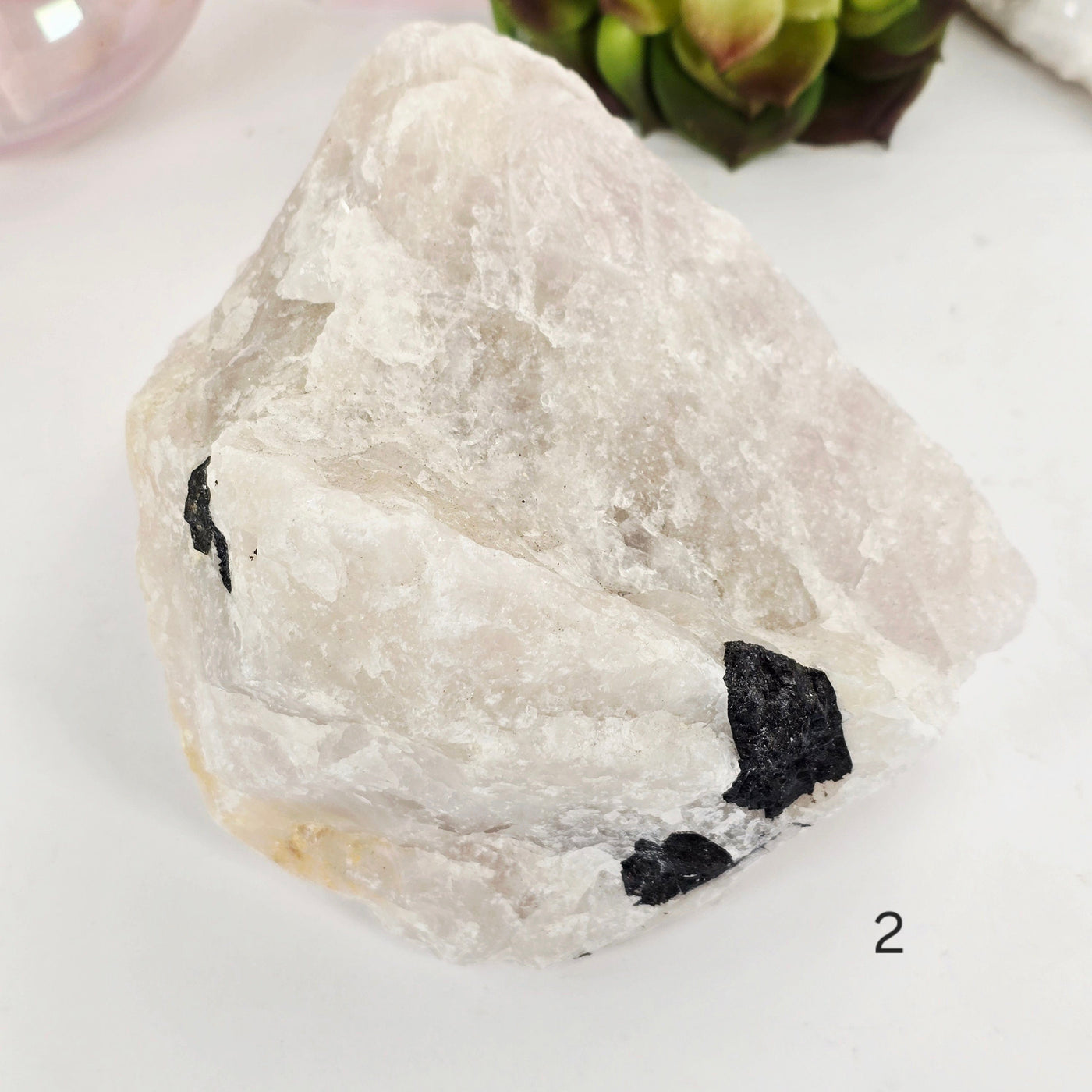 Black Tourmaline on Rose Quartz Crystal Matrix Rare Find - You Choose #2 variant 2 labeled