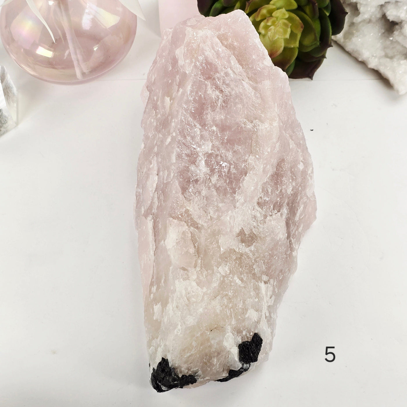 Black Tourmaline on Rose Quartz Crystal Matrix Rare Find - You Choose #2 variant 5 labeled