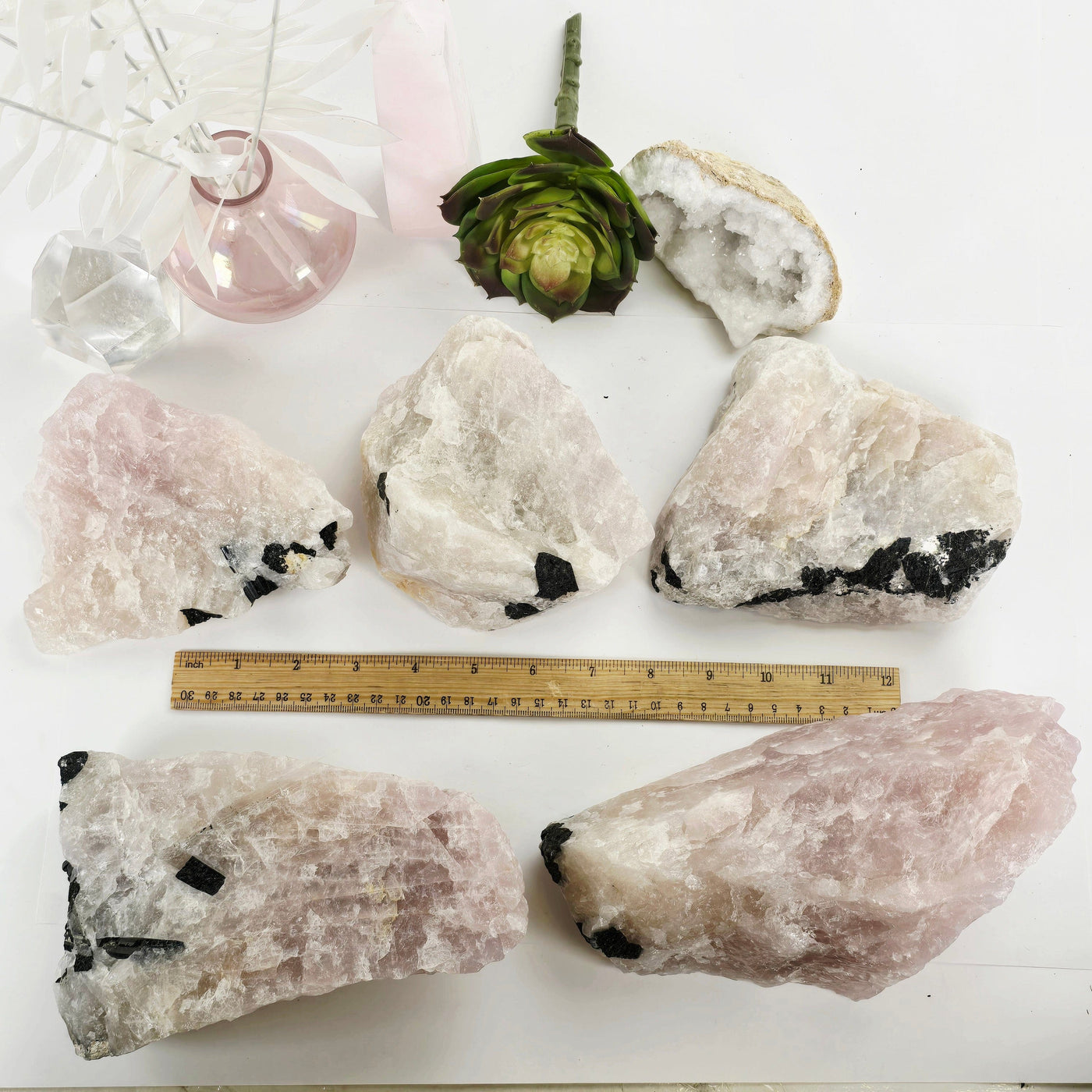Black Tourmaline on Rose Quartz Crystal Matrix Rare Find - You Choose #2 all variants with ruler for size reference
