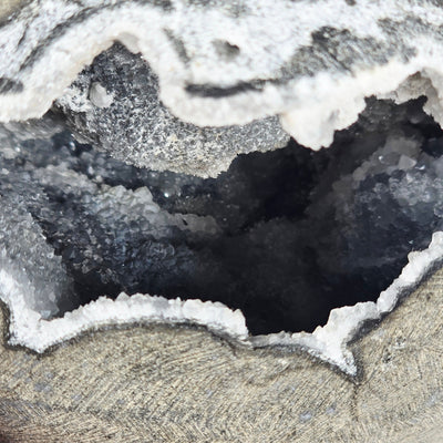 Zeolite Apophyllite and Chalcedony Druzy Crystal Geode Cut Base - One-of-a-Kind closeup for detail