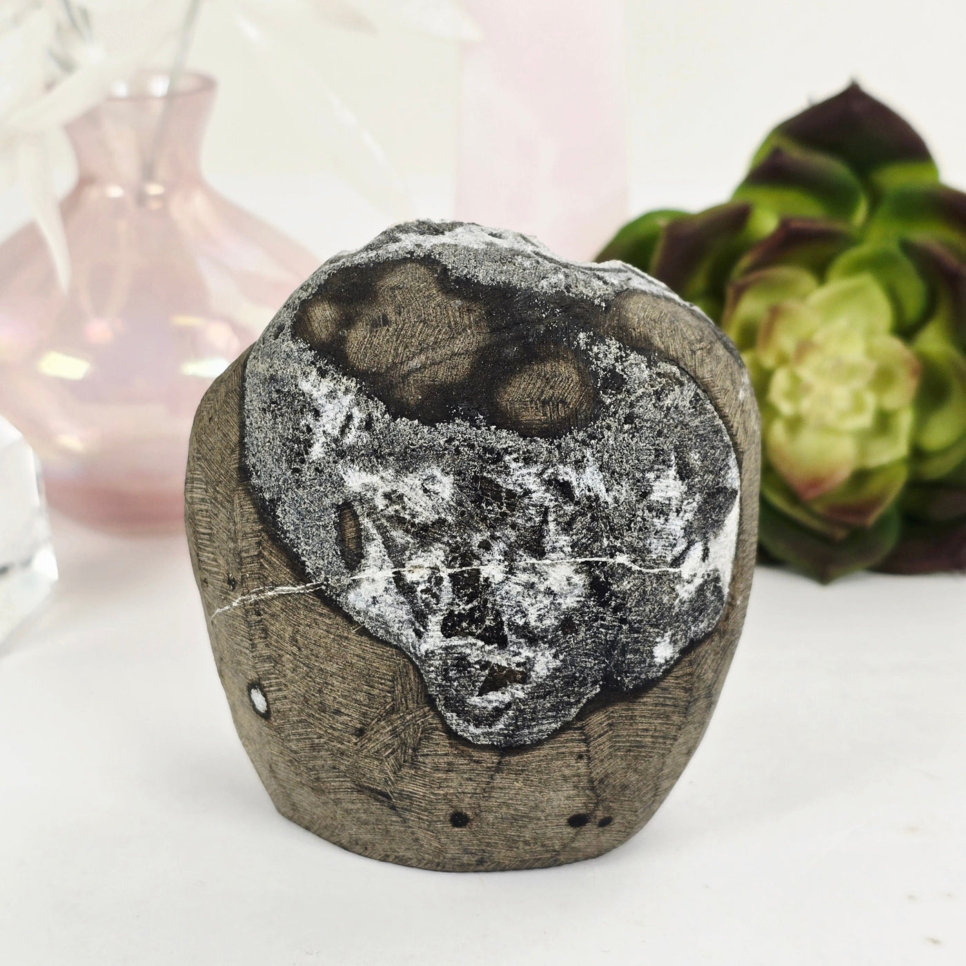 Zeolite Apophyllite and Chalcedony Druzy Crystal Geode Cut Base - One-of-a-Kind back view