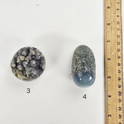 Grape Agate Polished Crystal Egg from Indonesia - You Choose #2 variants 3 and 4 labeled with ruler for size reference