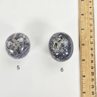 Grape Agate Polished Crystal Egg from Indonesia - You Choose #2 variants 5 and 6 labeled with ruler for size reference