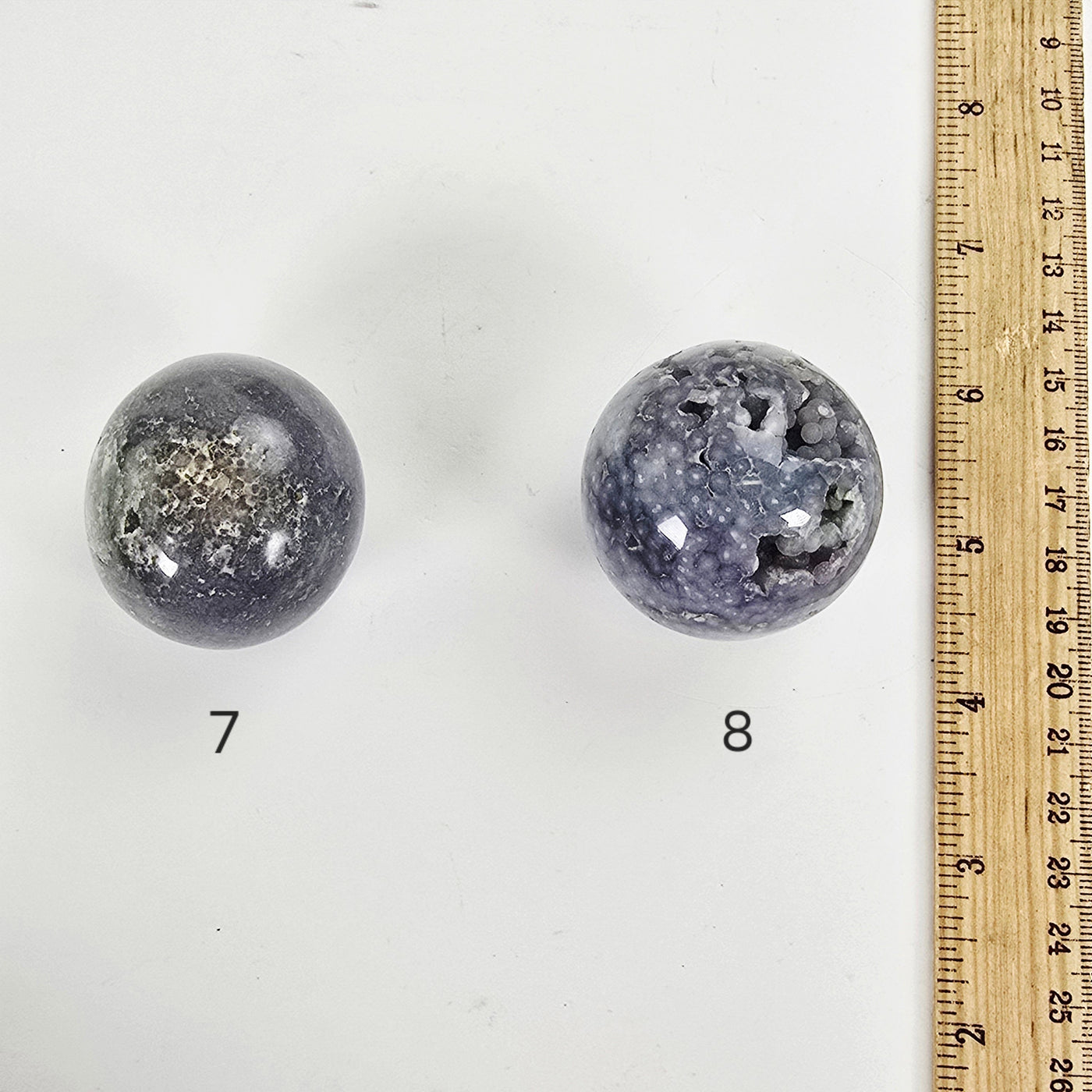 Grape Agate Polished Crystal Egg from Indonesia - You Choose #2 variants 7 and 8 labeled with ruler for size reference