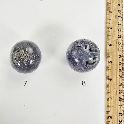 Grape Agate Polished Crystal Egg from Indonesia - You Choose #2 variants 7 and 8 labeled with ruler for size reference
