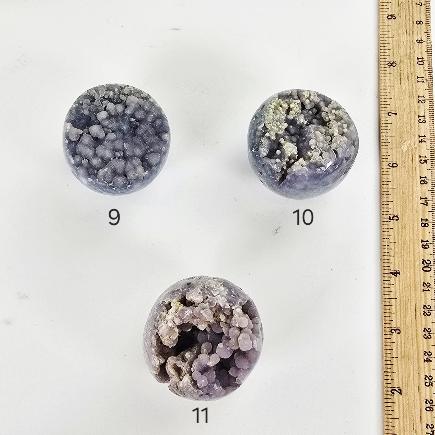 Grape Agate Polished Crystal Egg from Indonesia - You Choose #2 variants 9, 10, and 11 labeled with ruler for size reference