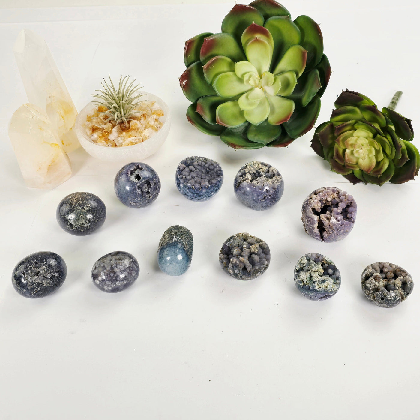 Grape Agate Polished Crystal Egg from Indonesia - You Choose #2 all variants top view