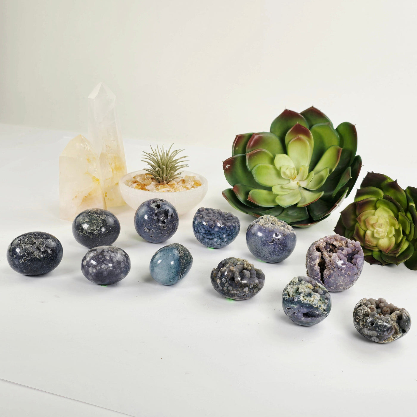 Grape Agate Polished Crystal Egg from Indonesia - You Choose #2 all variants side view