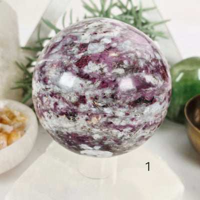 Pink Tourmaline with Aquamarine Crystal Sphere - You Choose variant 1 labeled