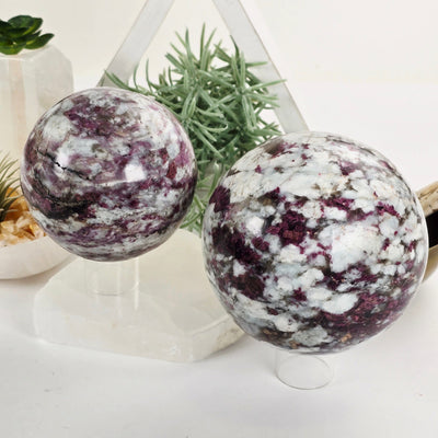 Pink Tourmaline with Aquamarine Crystal Sphere - You Choose both variants with props and plants