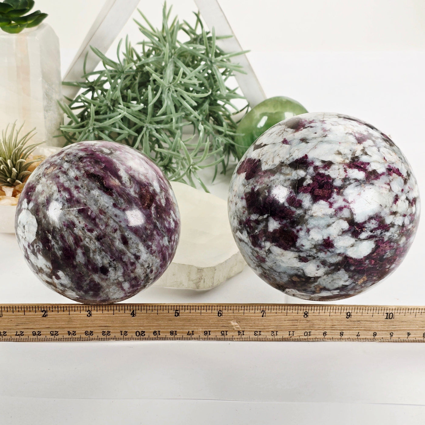 Pink Tourmaline with Aquamarine Crystal Sphere - You Choose both variants with ruler for size reference