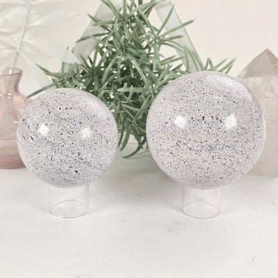 Ocean Jasper Polished Crystal Sphere YOU CHOOSE #3 both variants with props and plants in the background