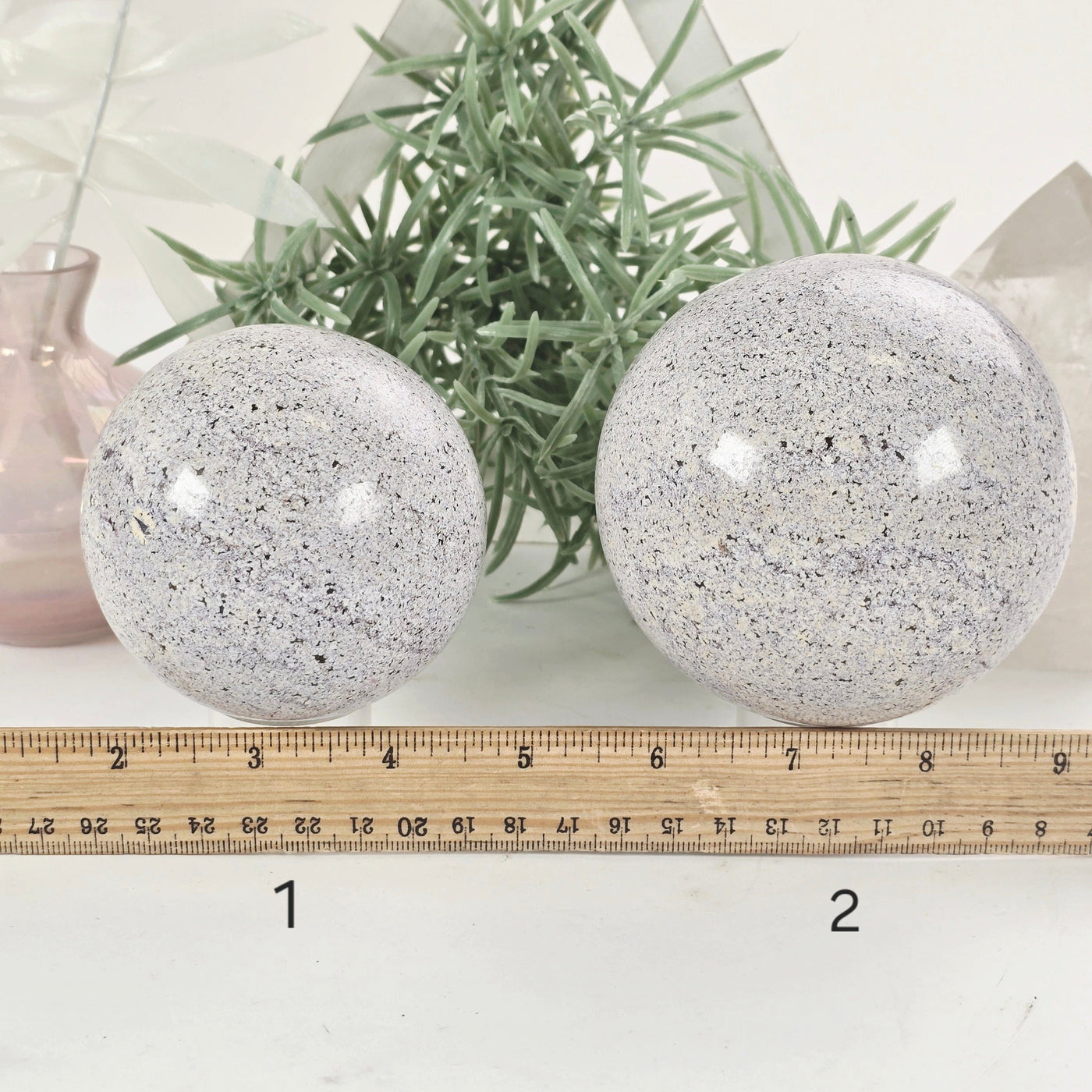 Ocean Jasper Polished Crystal Sphere YOU CHOOSE #3 variants 1 and 2 labeled with ruler for size reference