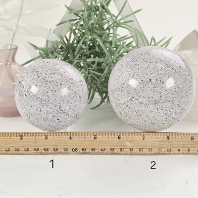 Ocean Jasper Polished Crystal Sphere YOU CHOOSE #3 variants 1 and 2 labeled with ruler for size reference
