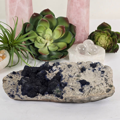 Blueberry Fluorite Crystal Cluster on Matrix - Rare Find side view