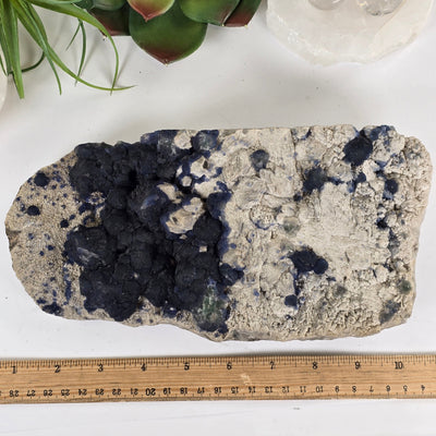 Blueberry Fluorite Crystal Cluster on Matrix - Rare Find with ruler for size reference