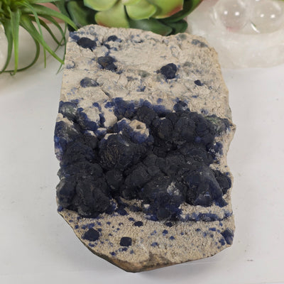 Blueberry Fluorite Crystal Cluster on Matrix - Rare Find side view