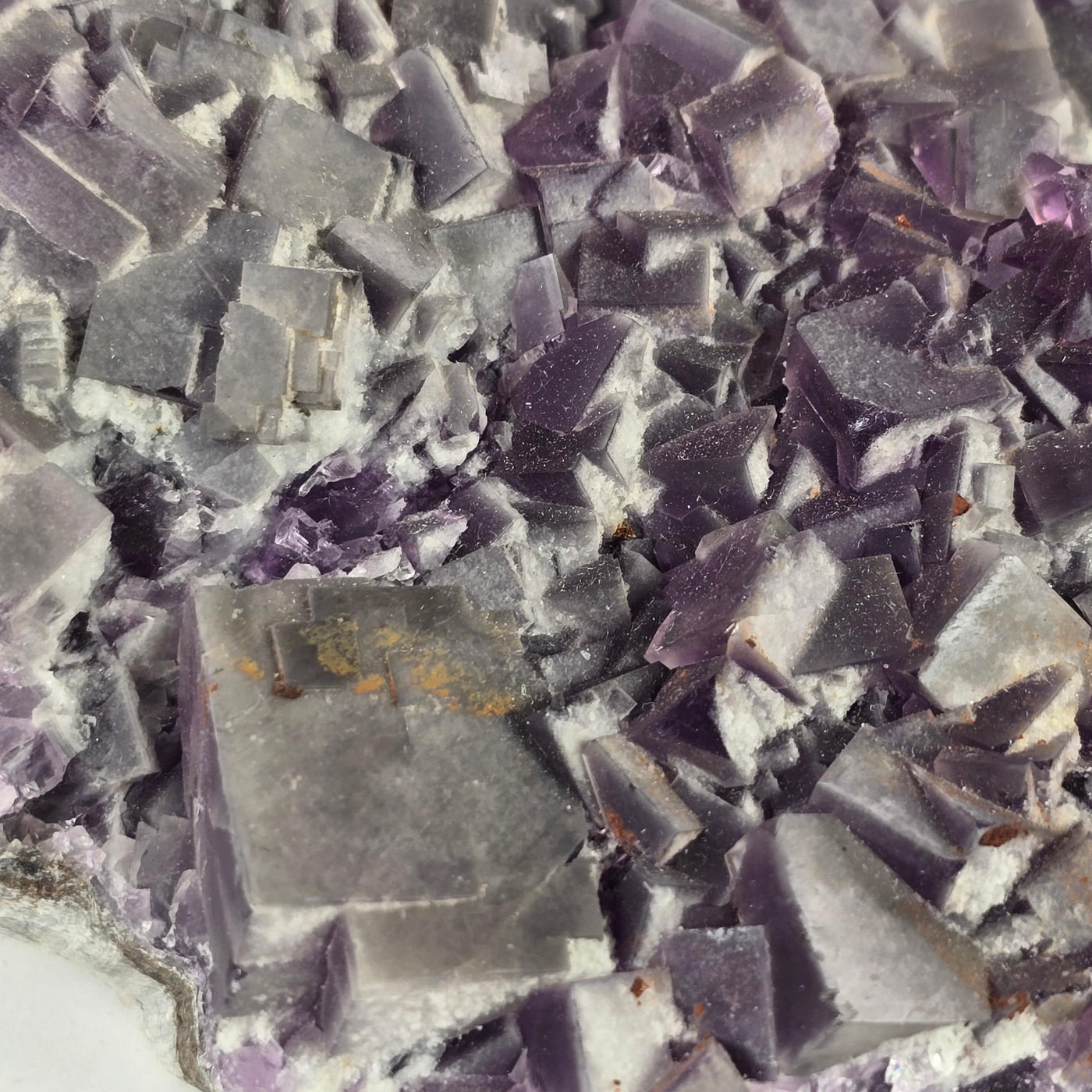 Purple Cubic Fluorite Crystal Cluster on Matrix #1 closeup for detail
