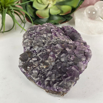 Purple Cubic Fluorite Crystal Cluster on Matrix #1 side view