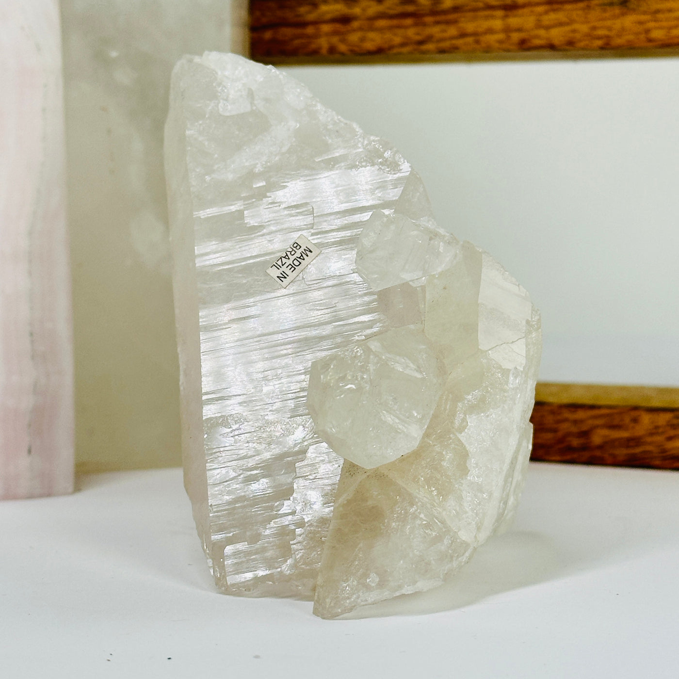 crystal quartz with decorations in the background