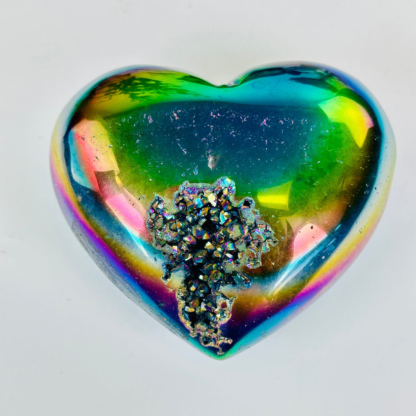 Rainbow Titanium Coated Crystal Heart - One-of-a-Kind top view