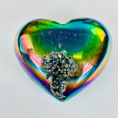 Rainbow Titanium Coated Crystal Heart - One-of-a-Kind top view