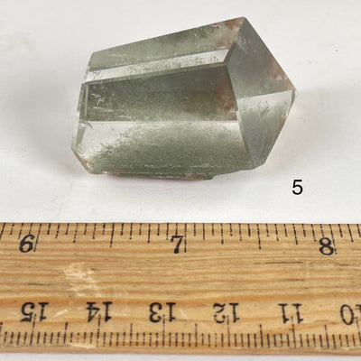 Garden Quartz Lodalite Polished Crystal Prism next to a ruler for size reference Choice #5