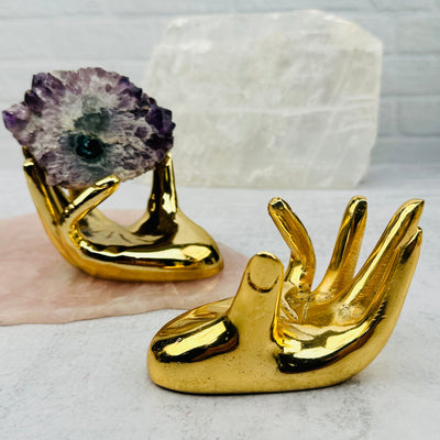 Crystal Sphere Stand - Gold Hand Holder displayed as home decor 