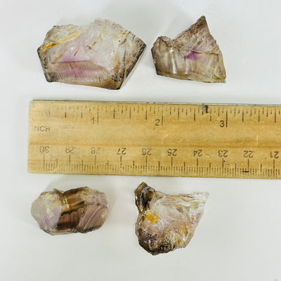 alligator quartz next to a ruler for size reference