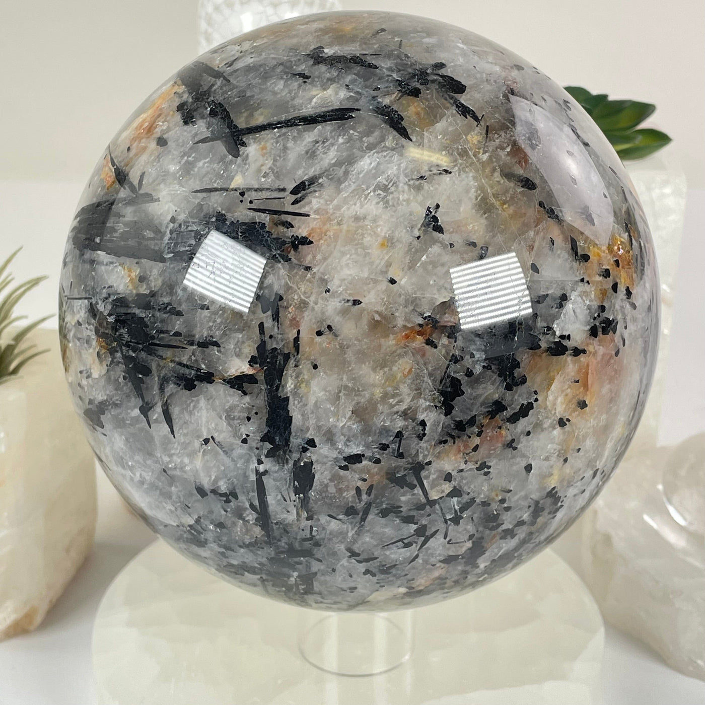 Black Tourmalinated Quartz Crystal Sphere - One-of-a-Kind side view