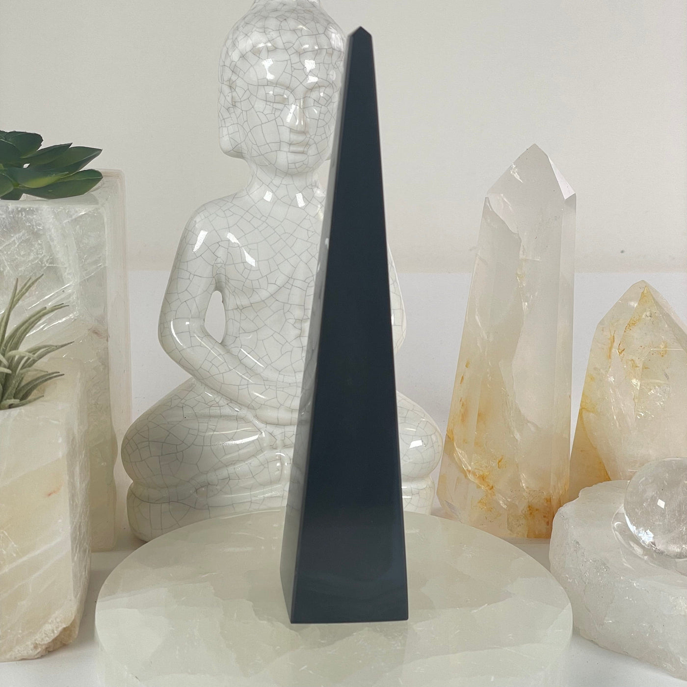 Silver Sheen Obsidian Crystal Obelisk - One-of-a-Kind #2 front view