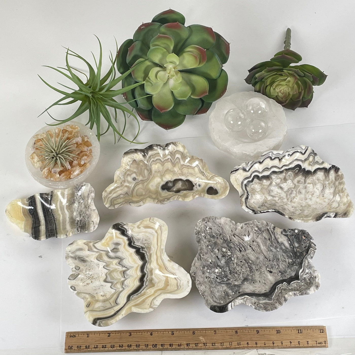 Mexican Onyx Small Bowl - Crystal Dish - You Choose #2 all variants with ruler for size reference